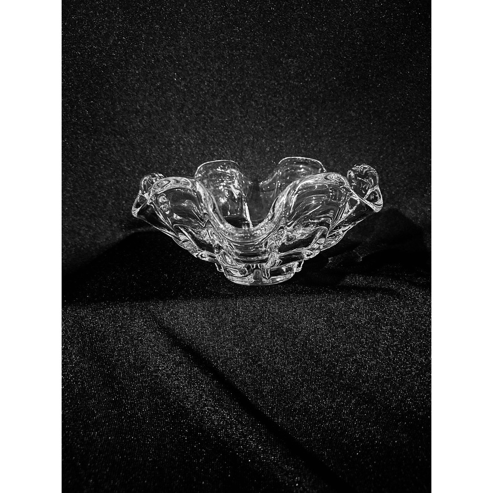 Confrac Art Glass Verrier France Abstract dish Crystal Clear Signed Free form - Picture 12 of 12